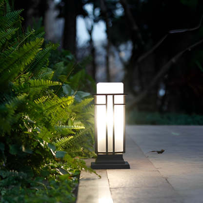 Black Retro Aluminum Post Lights with Frosted Glass Outdoor Waterproof Column Lamps-Lighom