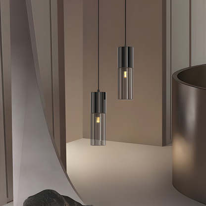 Small Cylinder Mirror Metal Smoke Gray Glass Pendant Light