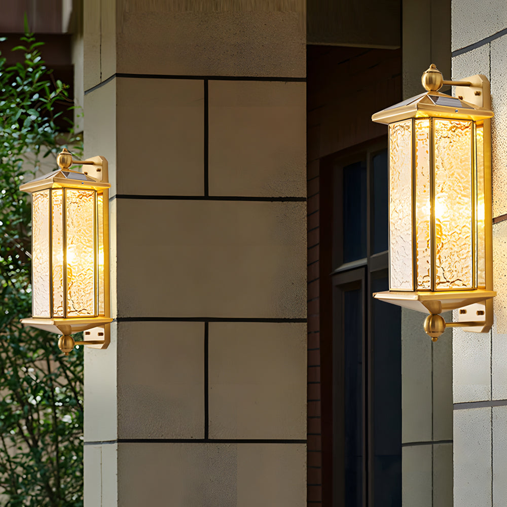 Elegant Brass Glass Lantern Copper Outdoor Wall Light-Lighom