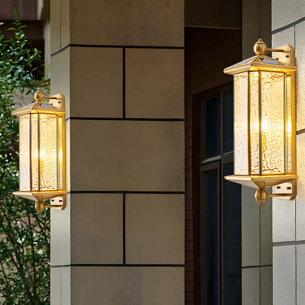 Brass Glass Copper Lantern Outdoor Wall Light — Solar / Bronze