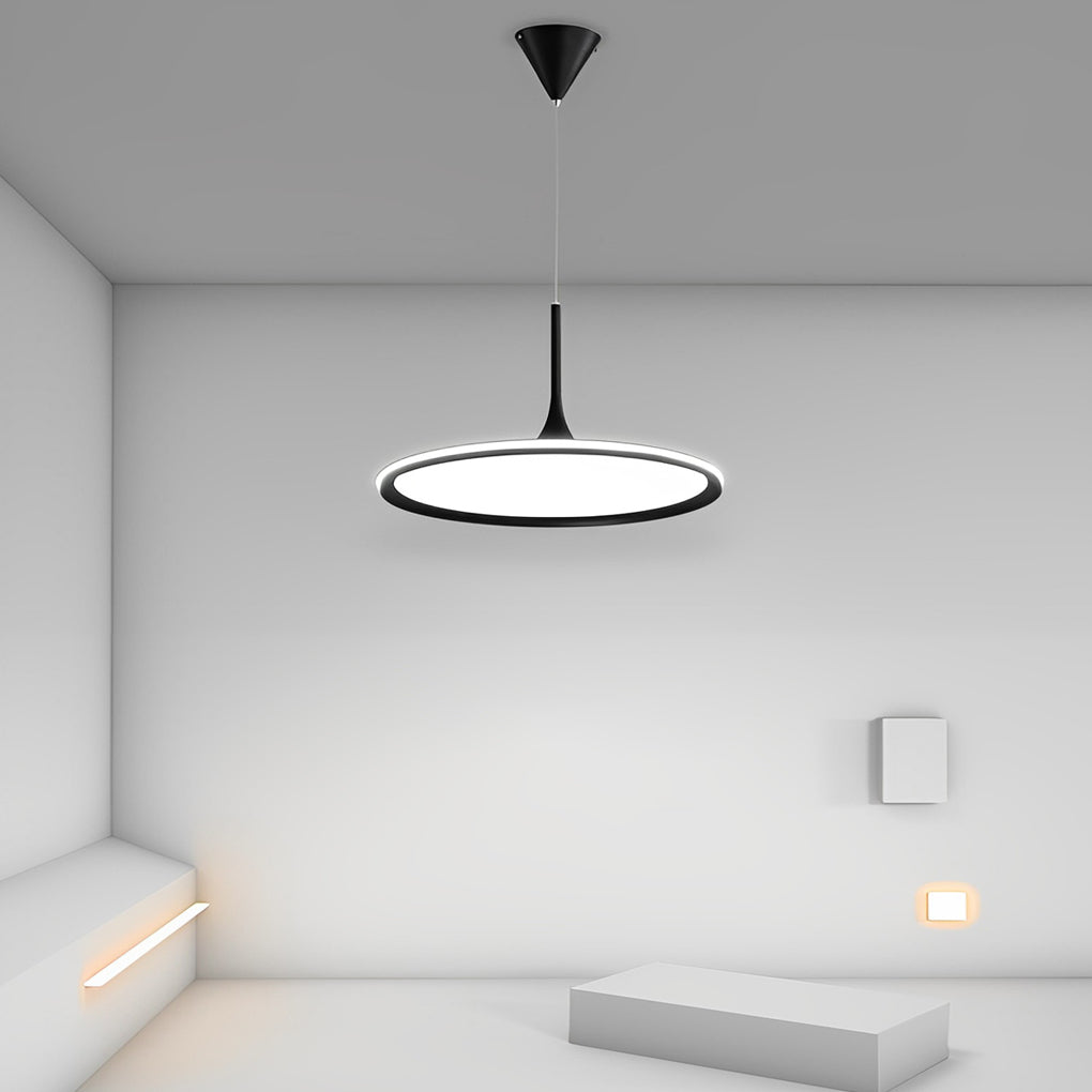 Round ultra-thin synthetic pendant lighting for dining room — Cool White (6000K) / Matte Black