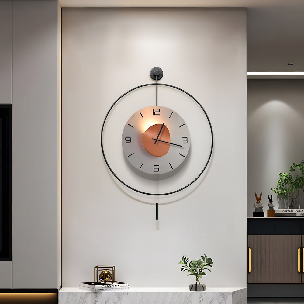 Battery Operated Round LED Hanging Metal Wall Clock-Lighom