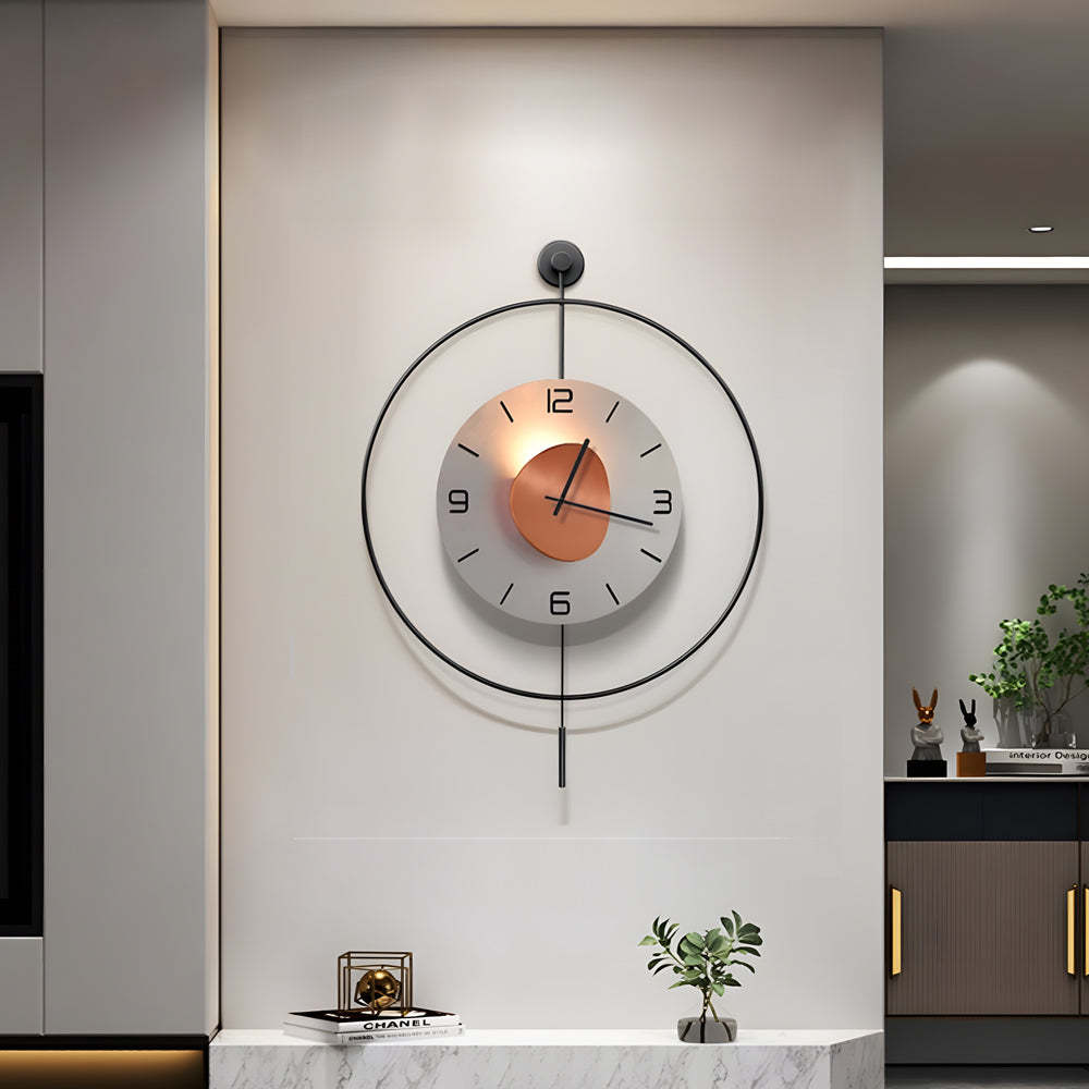 Battery Operated Round LED Hanging Metal Wall Clock-Lighom