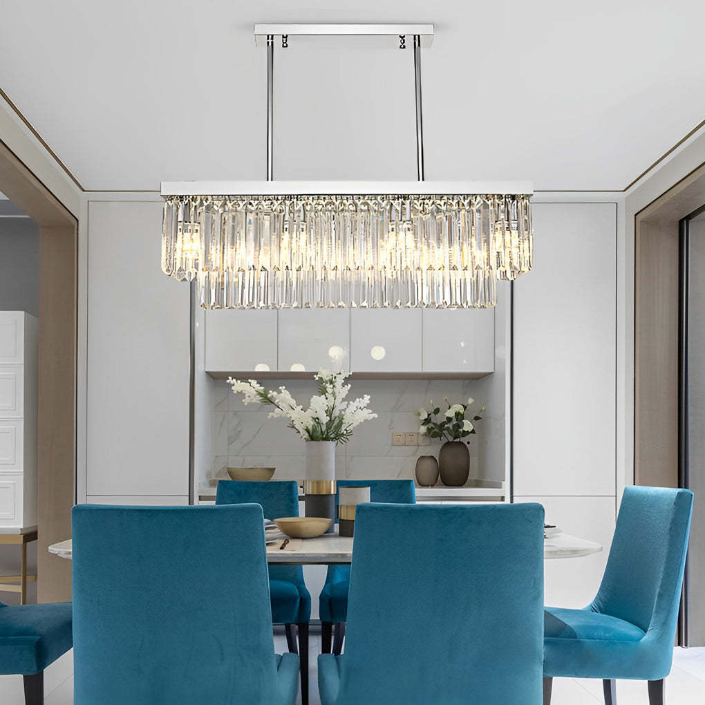 Rectangular Metal Crystal Dimmable Nordic Dining Chandelier