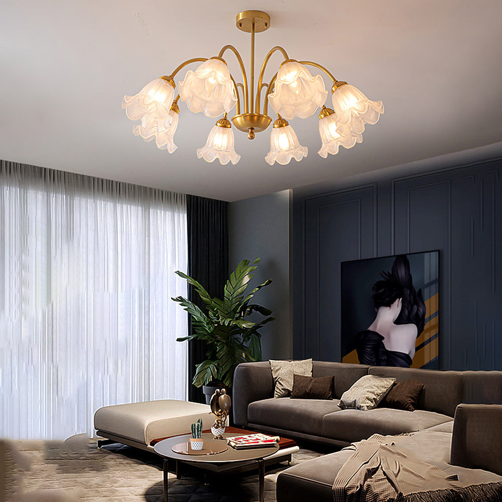 Glass Flower Shade Dimmable French Chandelier