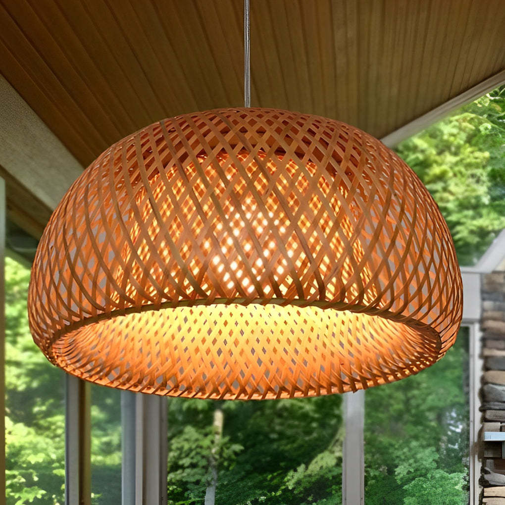 Hand-Woven Bamboo Lantern Dimmable LED Chandelier