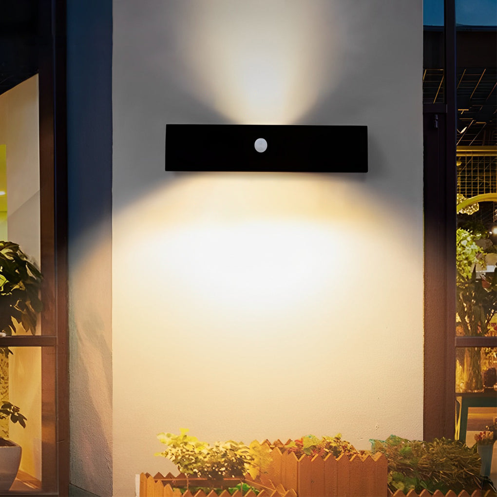 Modern down sensor black metal outdoor wall lighting — Set of 2