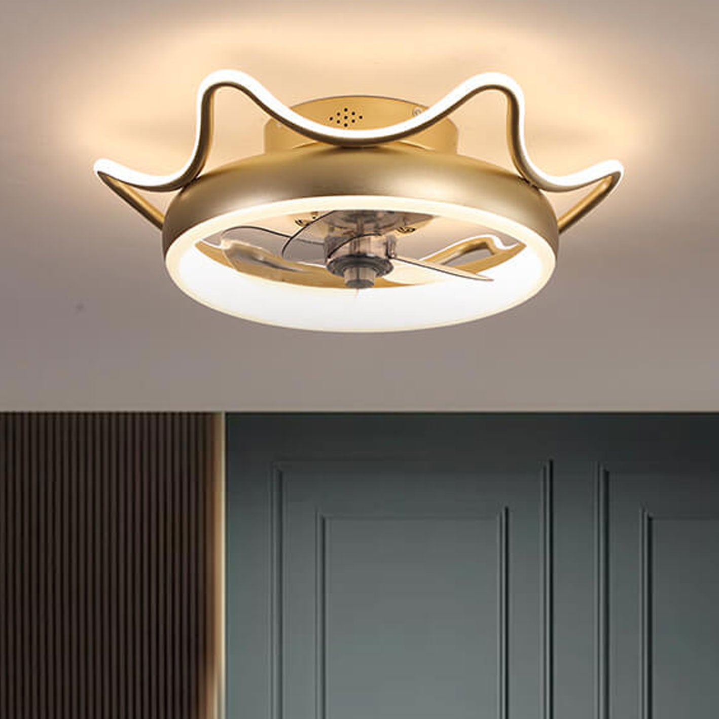 Nordic Round Wrought Iron LED Flush Mount Fan Light