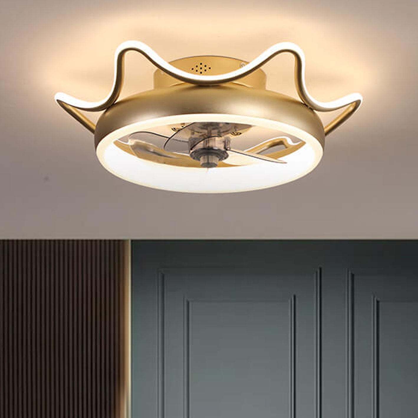 Nordic Round Wrought Iron LED Flush Mount Fan Light