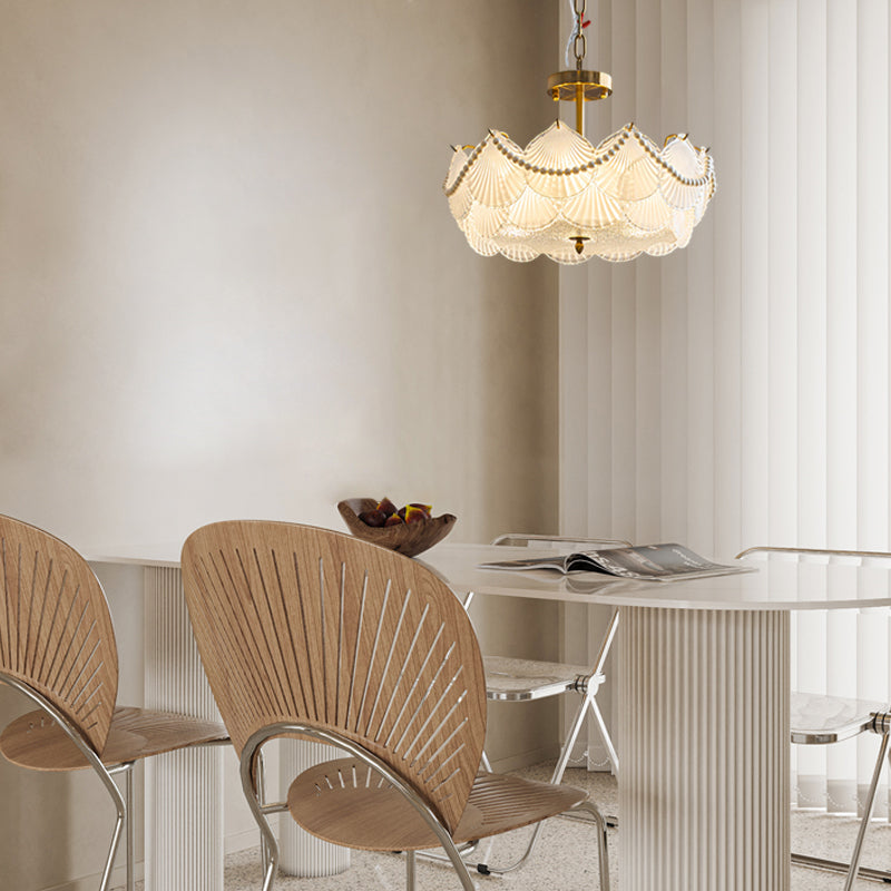 Round Glass Piece Seashells Three Step Dimming LED French Style Chandelier-Lighom