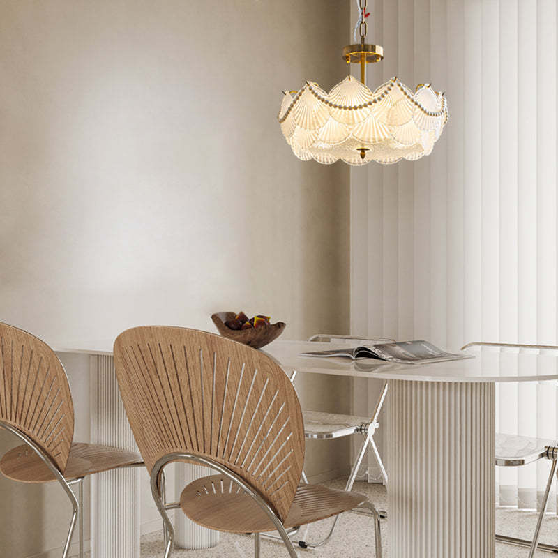 Round Glass Piece Seashells Three Step Dimming LED French Style Chandelier-Lighom