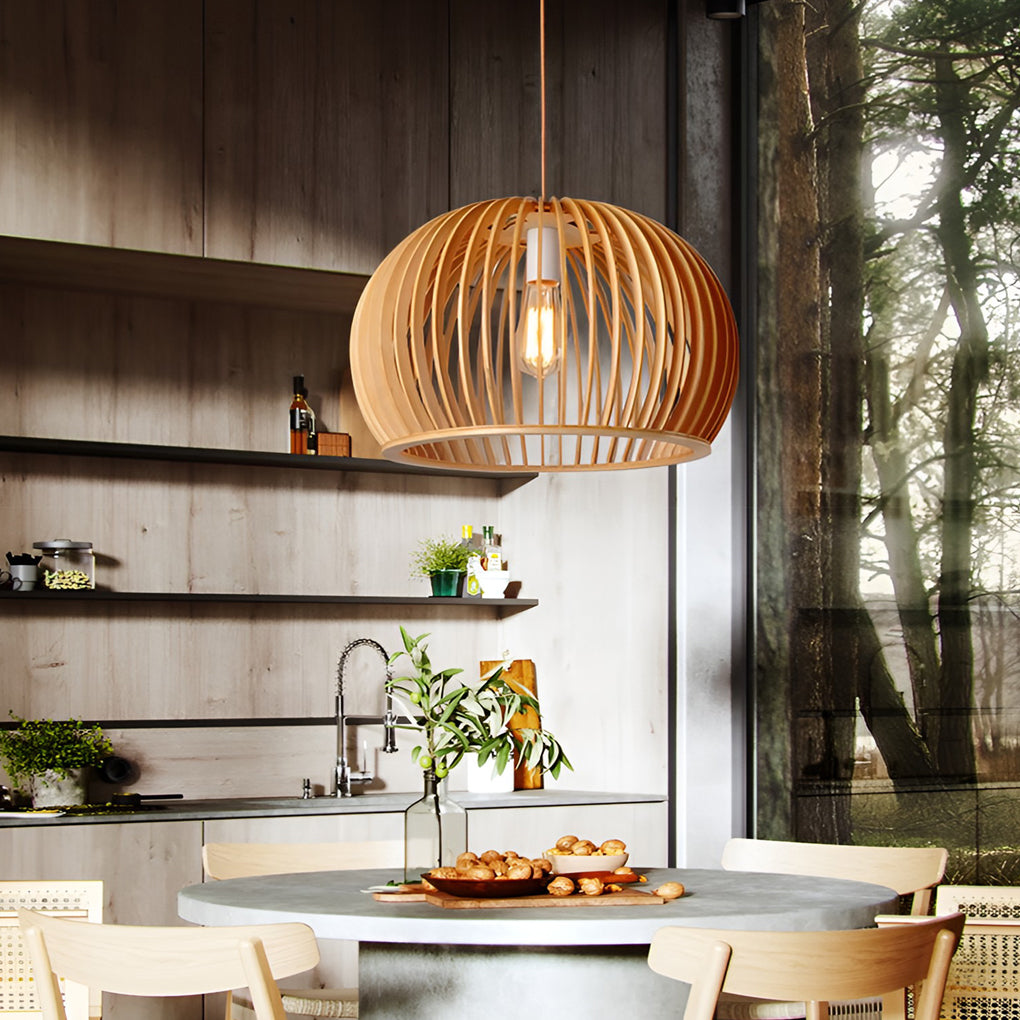 Semi-Circle Wood Lantern Nordic Kitchen Pendant