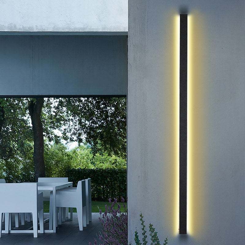 Black Long Strip Metal Waterproof Dimmable Modern Outdoor Wall Lights-Lighom
