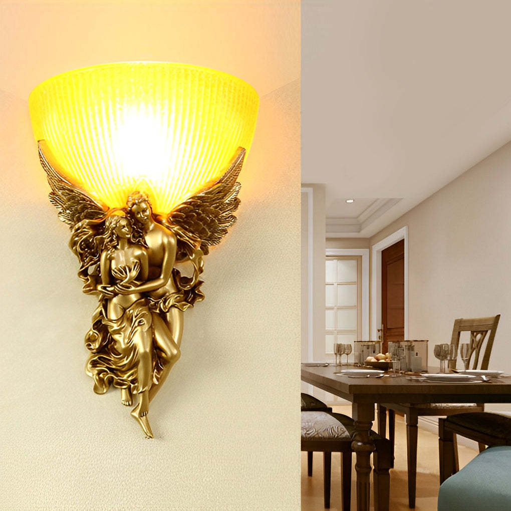 Retro Resin 3D Shy Angel Art Sculpture Glass European Style Wall Lamp-Lighom