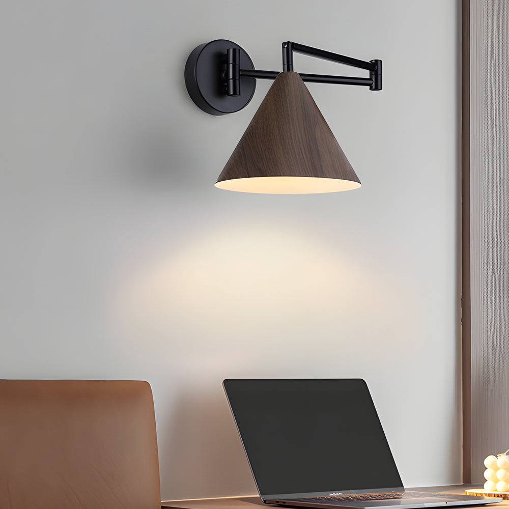 Cone Shaped Swing Arm Wall Sconces - 1-Light Wood Wall Mount Light-Lighom