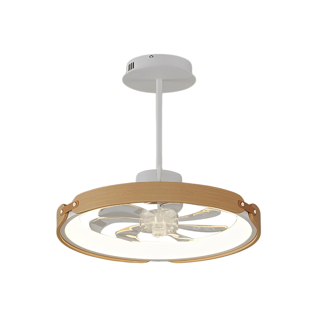 Round Wood LED 3 Step Dimming App Control Modern Bladeless Ceiling Fans-Lighom
