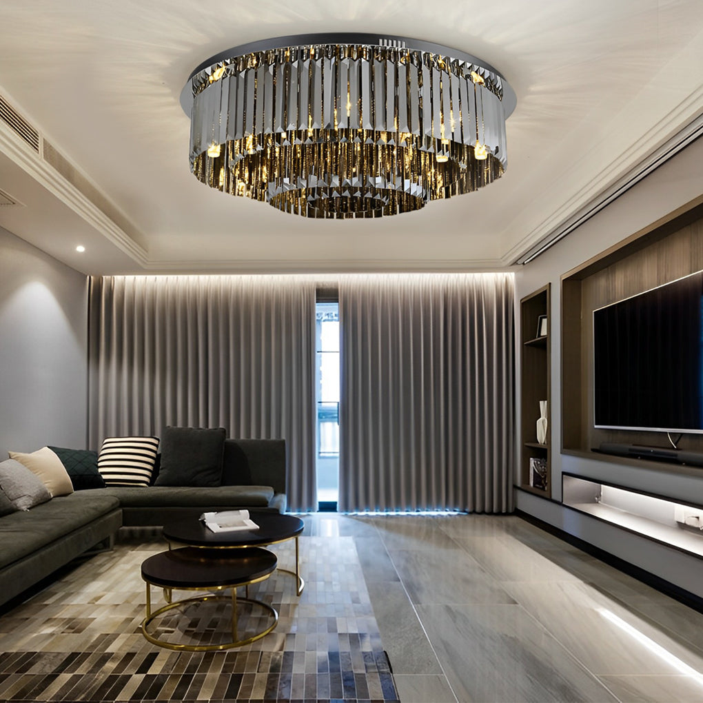 Multilayer Smoky Gray Crystal Strip Dimmable Ceiling Light