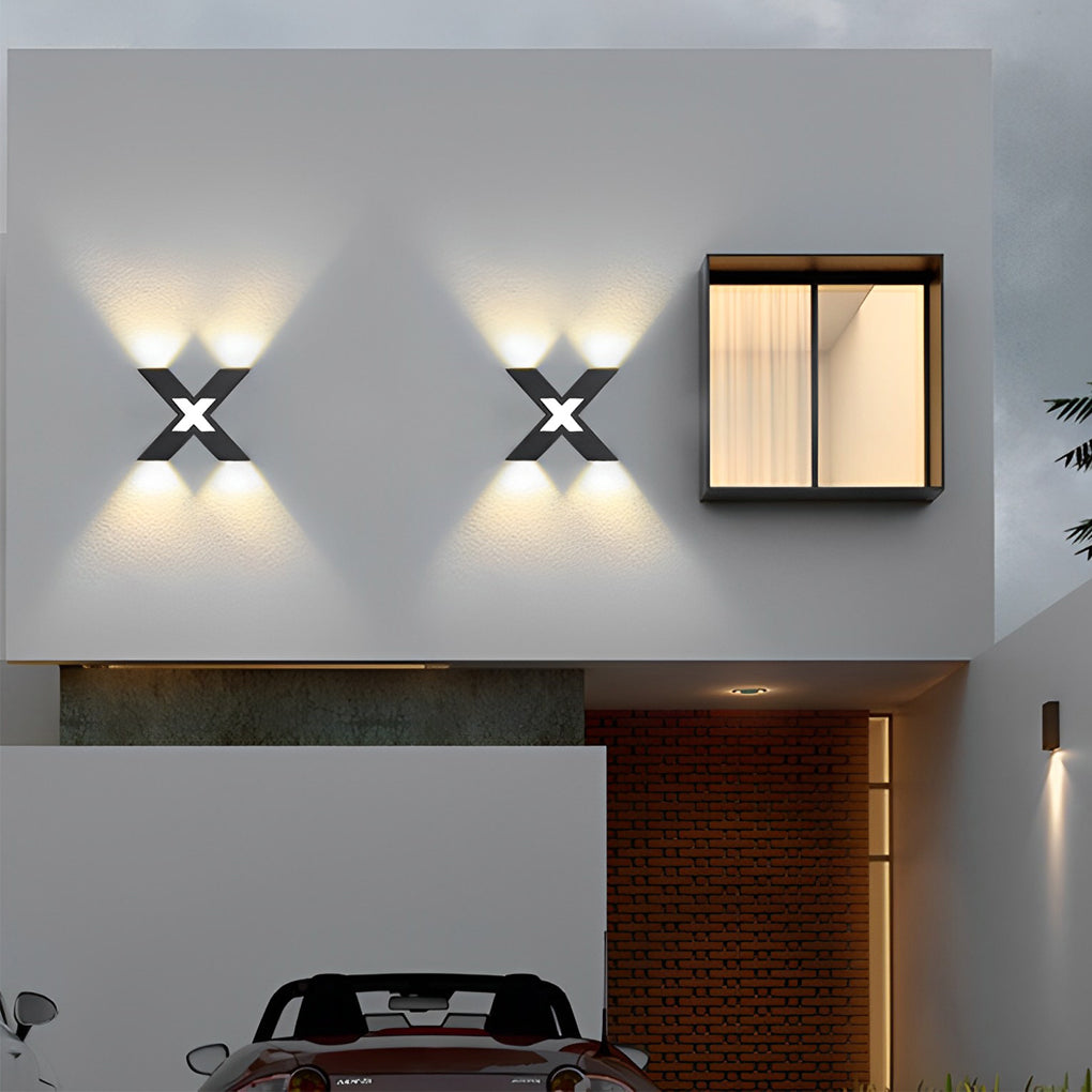 X Shape Creative Waterproof LED Black Modern Outdoor Wall Lamp Exterior Lights-Lighom