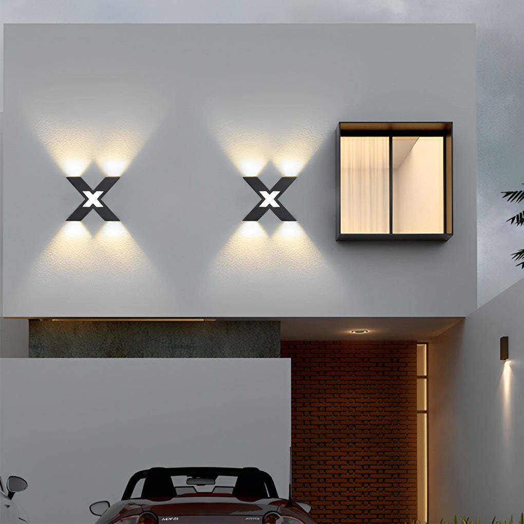 X Shape Creative Waterproof LED Black Modern Outdoor Wall Lamp Exterior Lights-Lighom