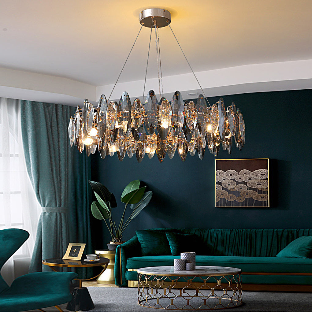 Oval Crystal Smoke Gray Modern Chandelier