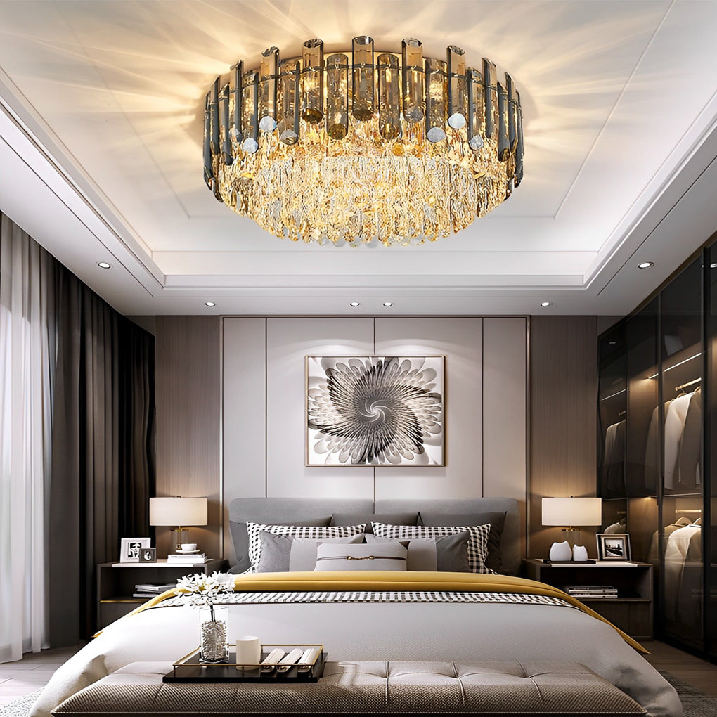 Round Metal Crystal Dimmable Modern Ceiling Light