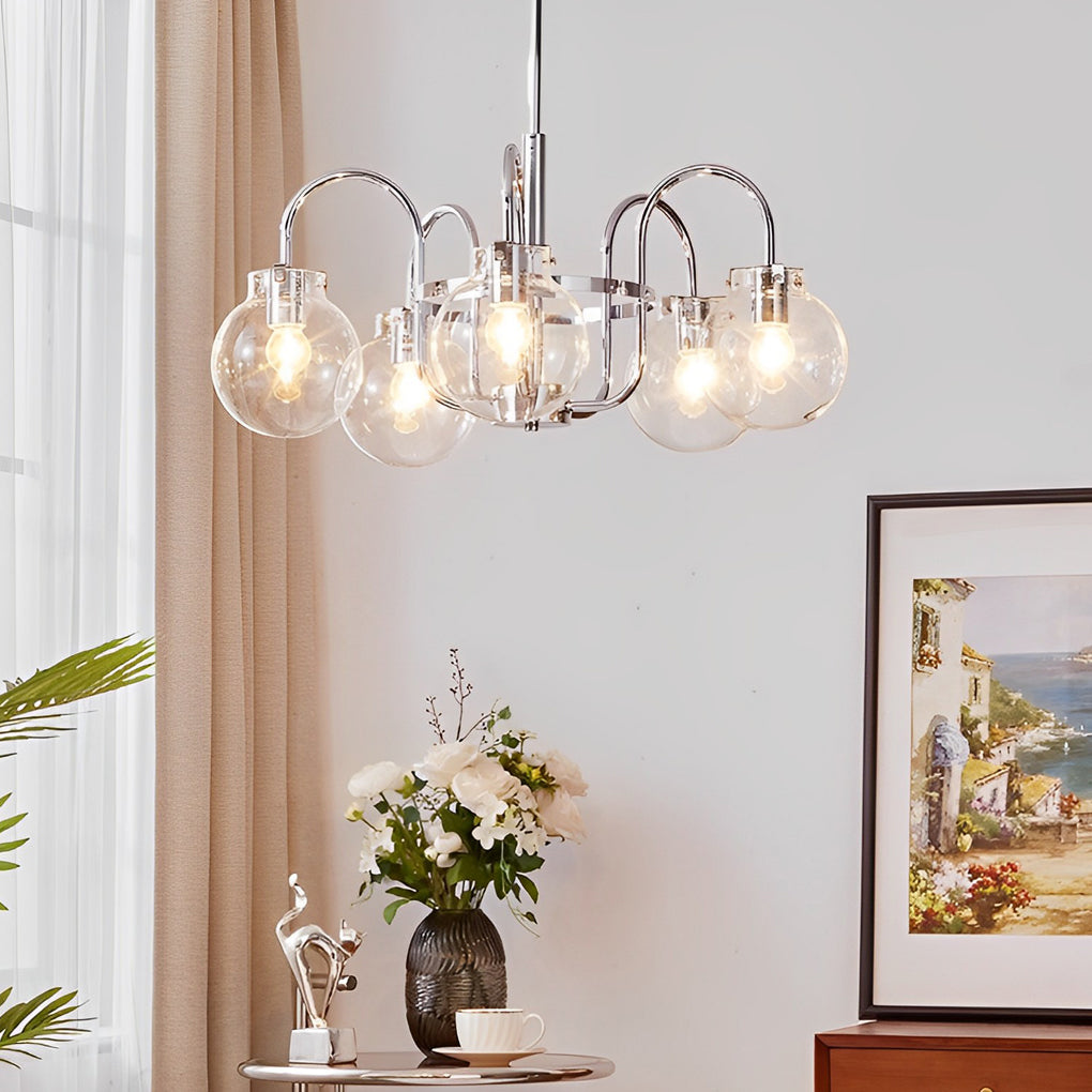 4/5-Light Glass Ball Curved Iron Nordic Pendant Chandelier