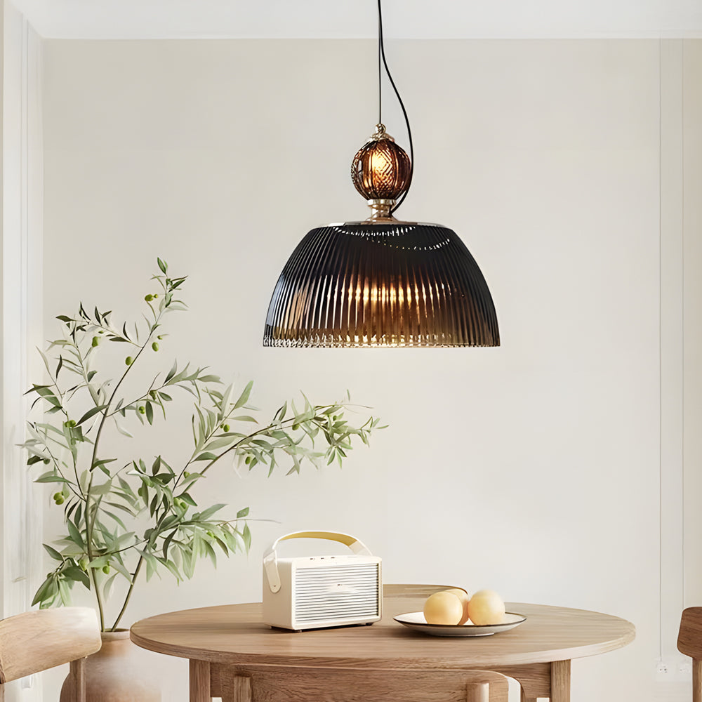 Retro Gradient Dark Green Striped Glass Nordic Pendant Light