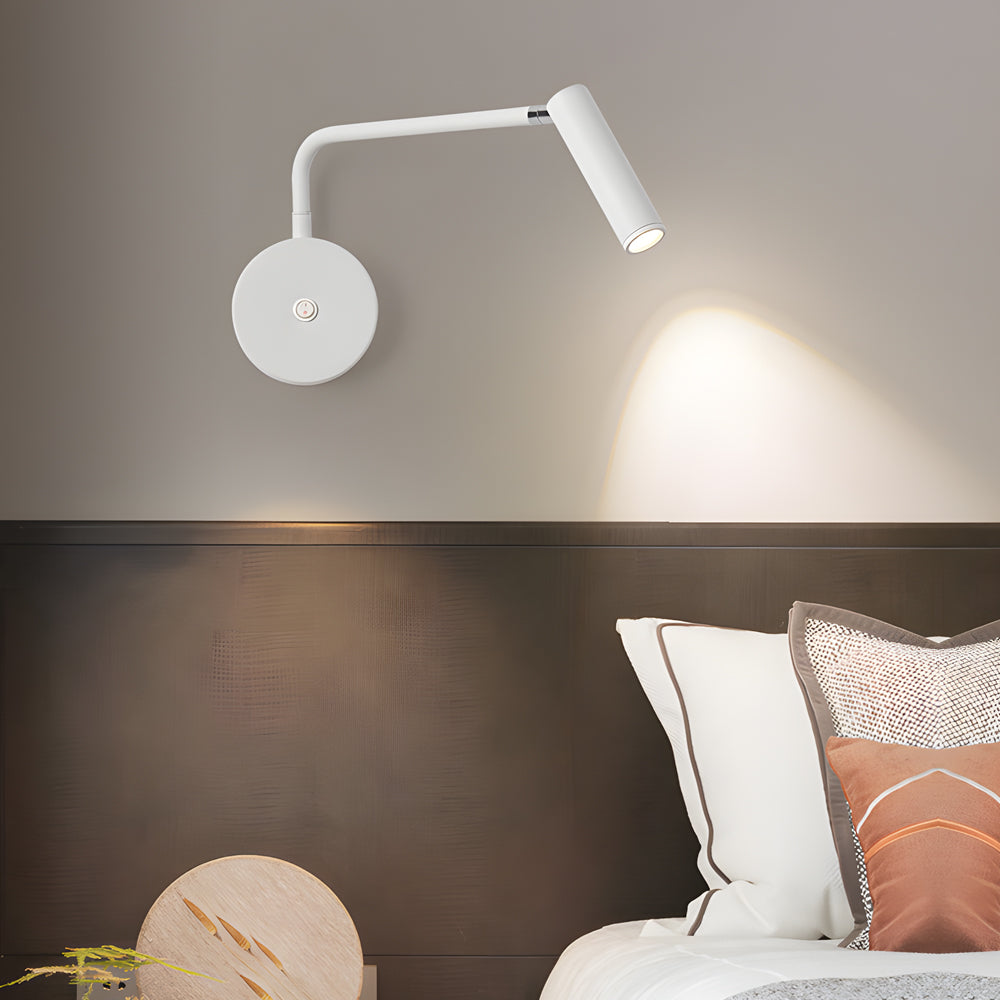 Black/White Tube LED Swing Arm Wall Light Adjustable Wall-Mounted Spotlight Bedroom Sconce Lamp-Lighom