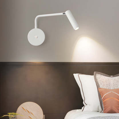 Black/White Tube LED Swing Arm Wall Light Adjustable Wall-Mounted Spotlight Bedroom Sconce Lamp-Lighom