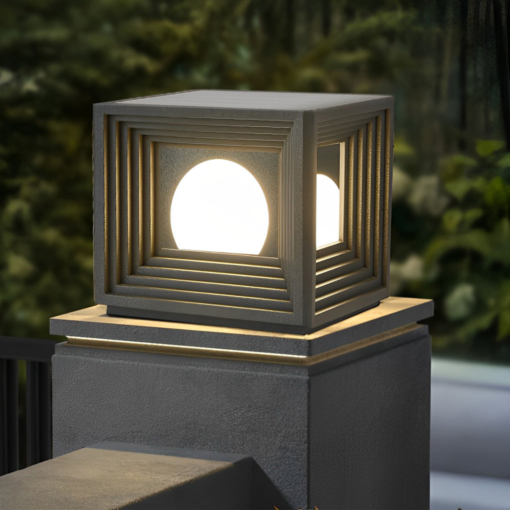 Square Black Modern Solar Fence Post Light