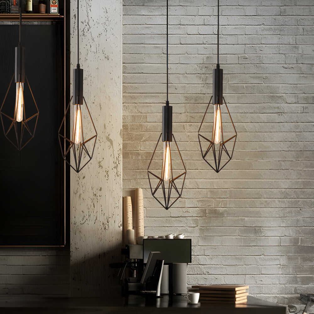 Iron Geometric Lines Black Retro Industrial Chandelier