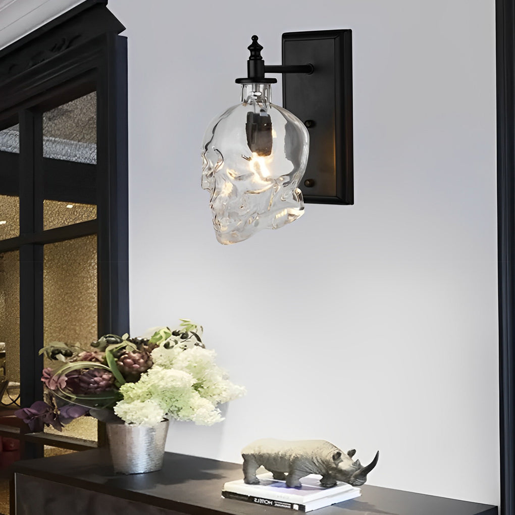 Retro Glass Skull Head LED Black Industrial Style Decorative Wall Lamp-Lighom