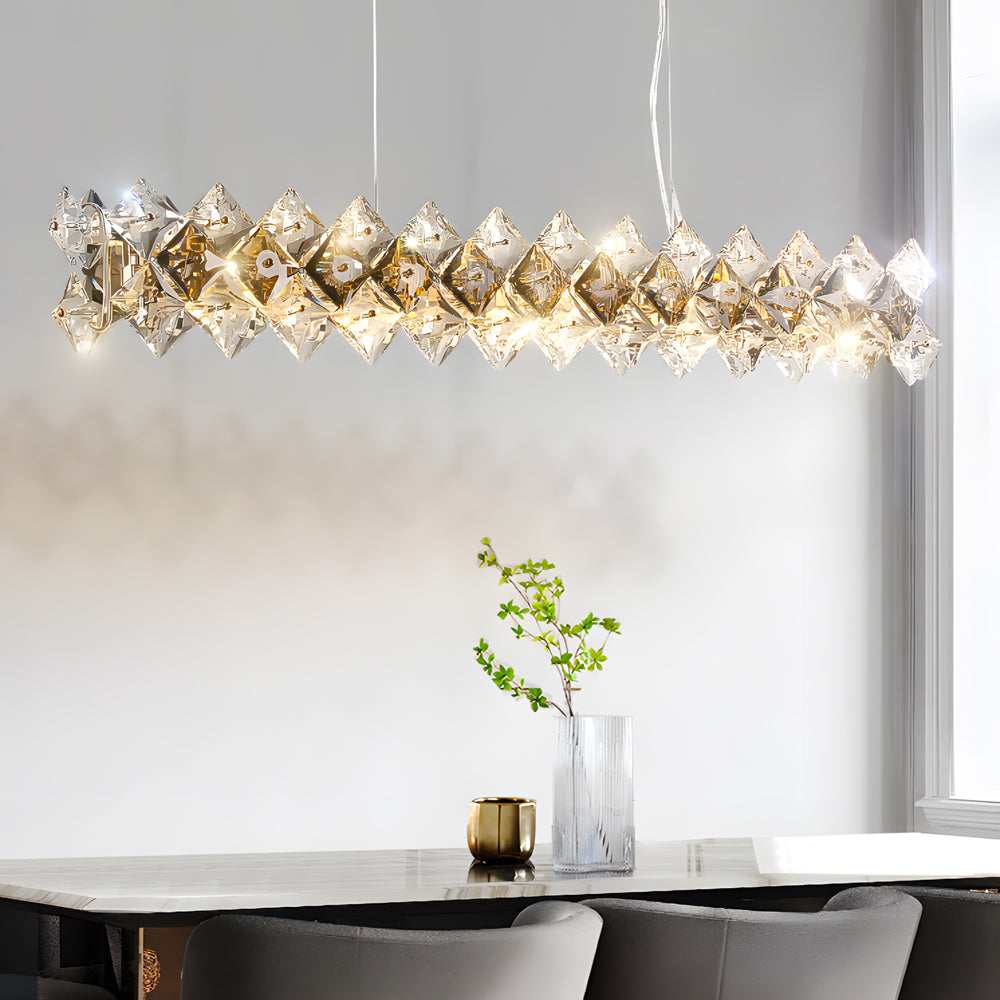 Brass crystal chandeliers for living room — 7.9" H x 21.7" Dia / Round