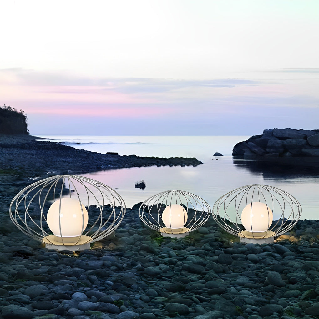 Lighom modern cage lawn blue outdoor lanterns & lamps in metal — 13.8" H x 19.7" Dia