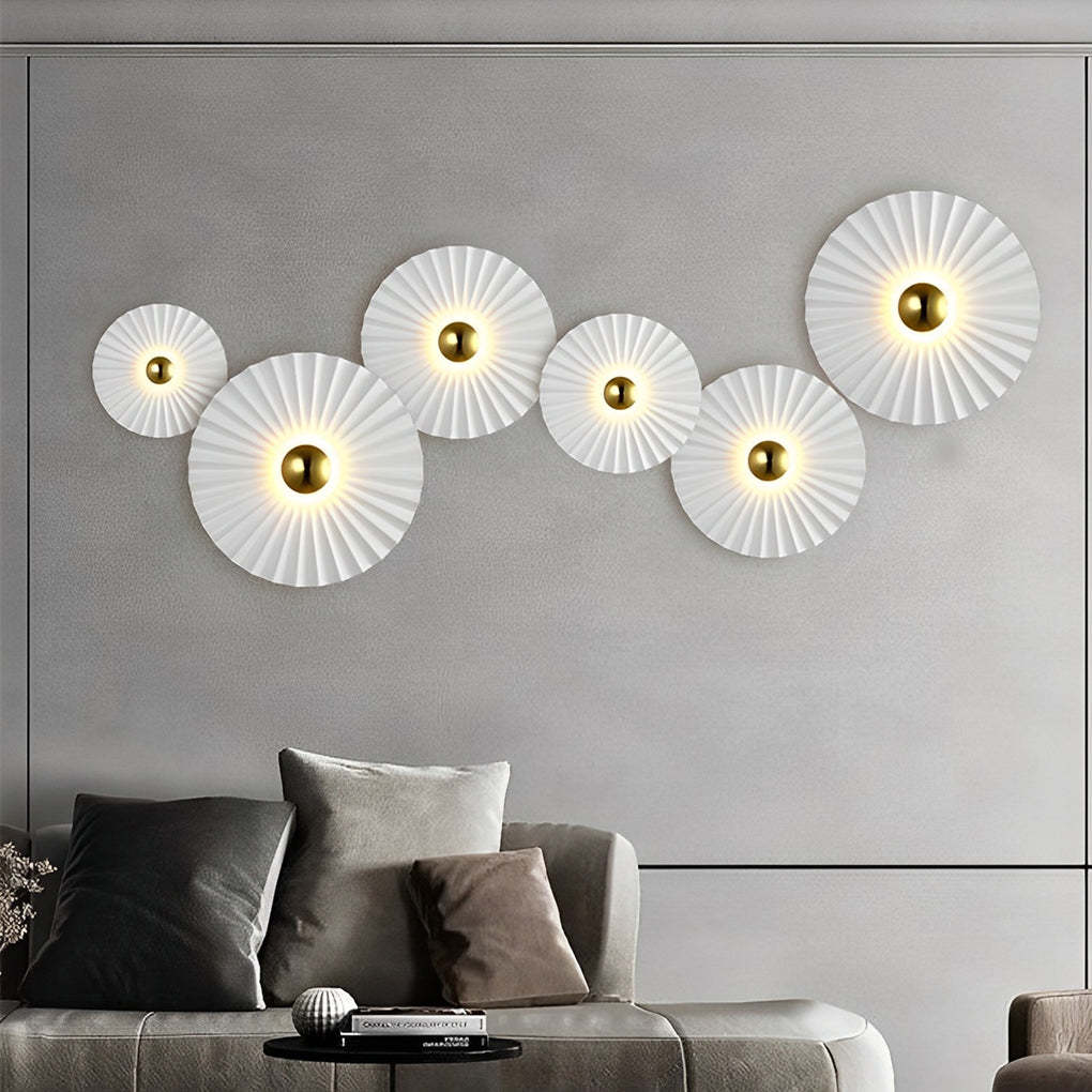 Lotus Leaf Round Pleated LED Creative White Modern Wall Lights Fixture-Lighom