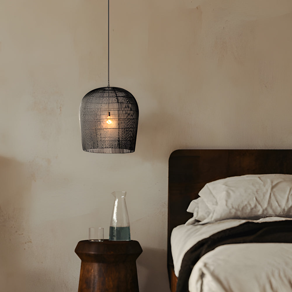 Black wood wabi-sabi woven pendant lighting - modern — 12.2"