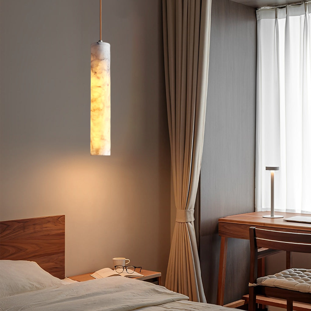 Elongated Cylindrical Marble Minimalist Pendant Chandelier