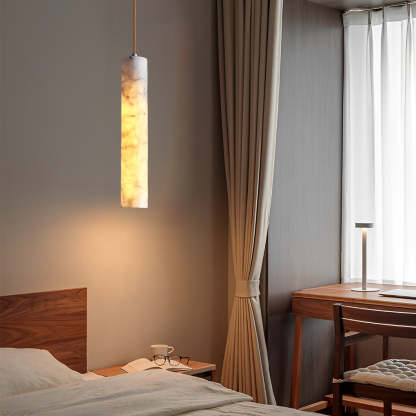 Elongated Cylindrical Marble Minimalist Pendant Chandelier