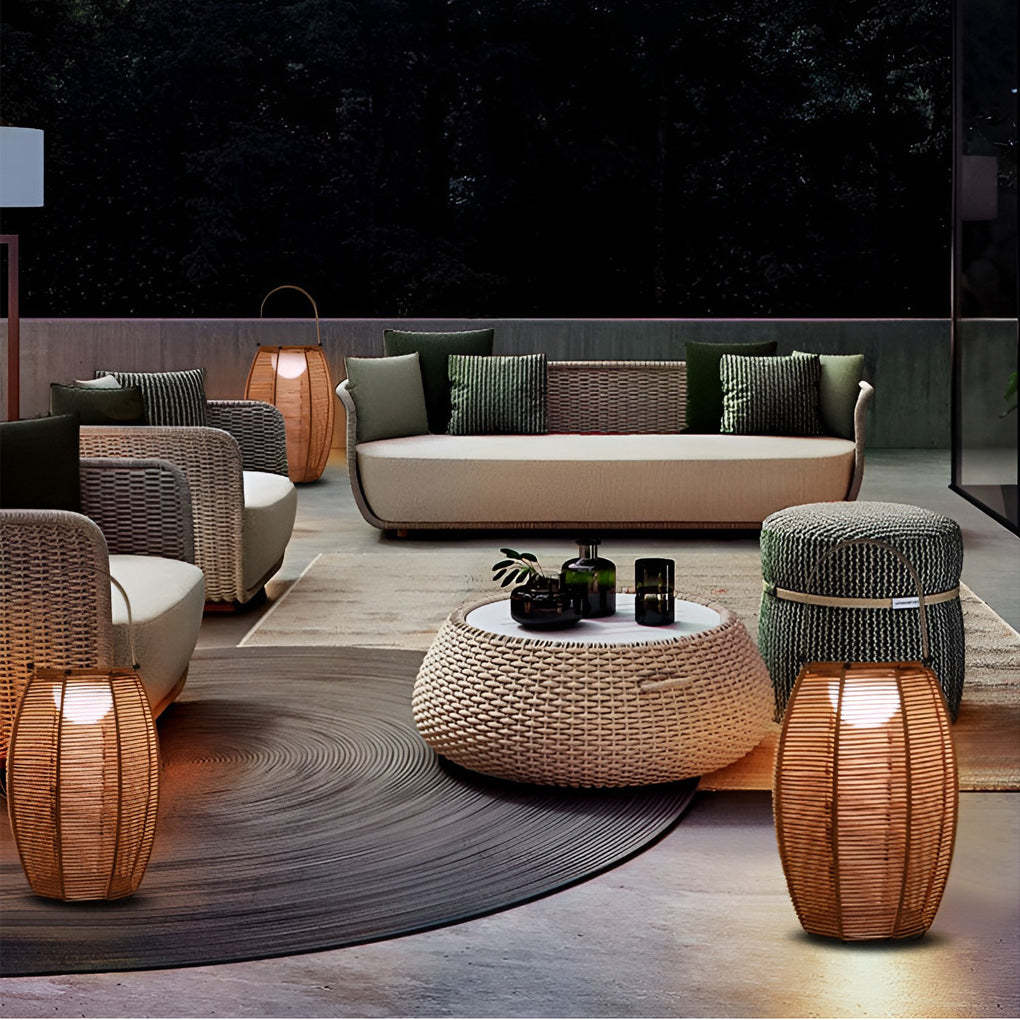 Rattan Lantern Shaped LED Waterproof Portable Modern Outdoor Floor Lamp-Lighom
