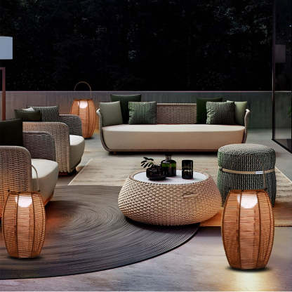 Rattan Lantern Shaped LED Waterproof Portable Modern Outdoor Floor Lamp-Lighom