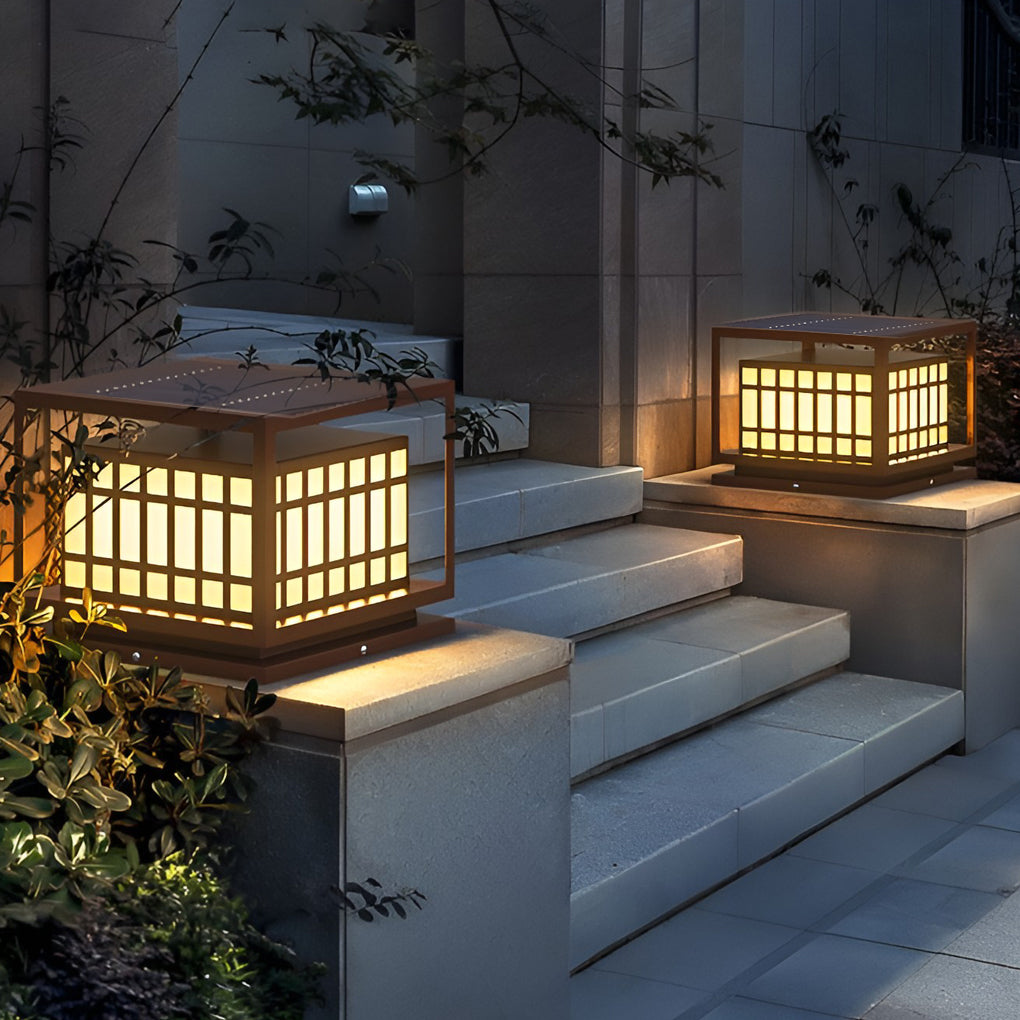 Square LED Brown Modern Outdoor Deck Pillar Light