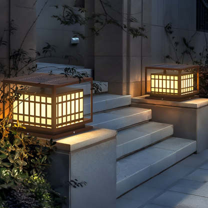 Square LED Waterproof Brown Modern Outdoor Deck Post Lights Pillar Light-Lighom