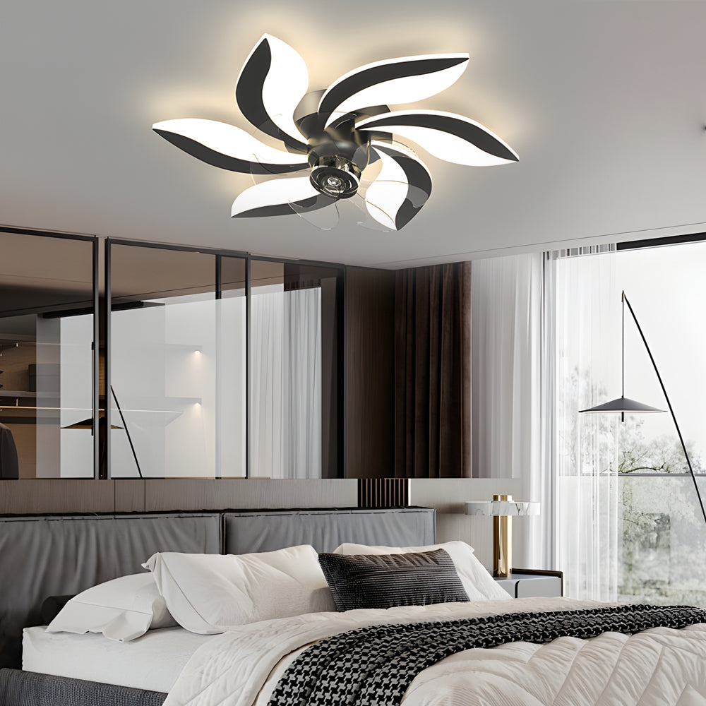 Black synthetic flowers 3-step ceiling fans - modern — Brushed Gold