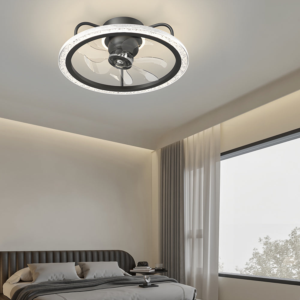 Creative 360�� Shake Head Round 3 Step Dimming Modern Ceiling Fans with Light-Lighom