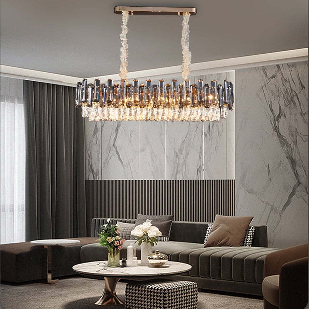 Multilayer Oval Crystal Plated Modern Chandelier — Round