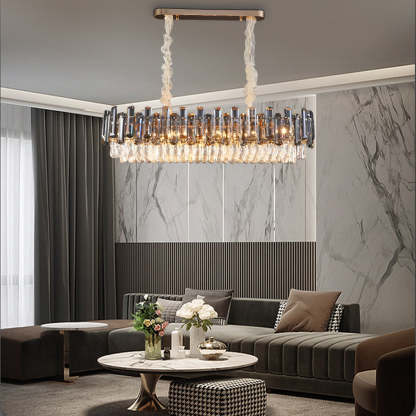 Multilayer Oval Crystal Plated Modern Chandelier — Round