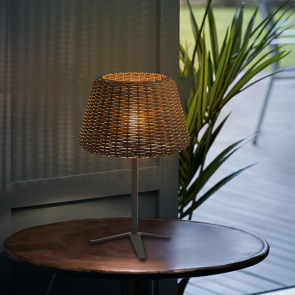Outdoor 13.77 inch Wicker Shade Rustic Iron Table Lamp-Lighom