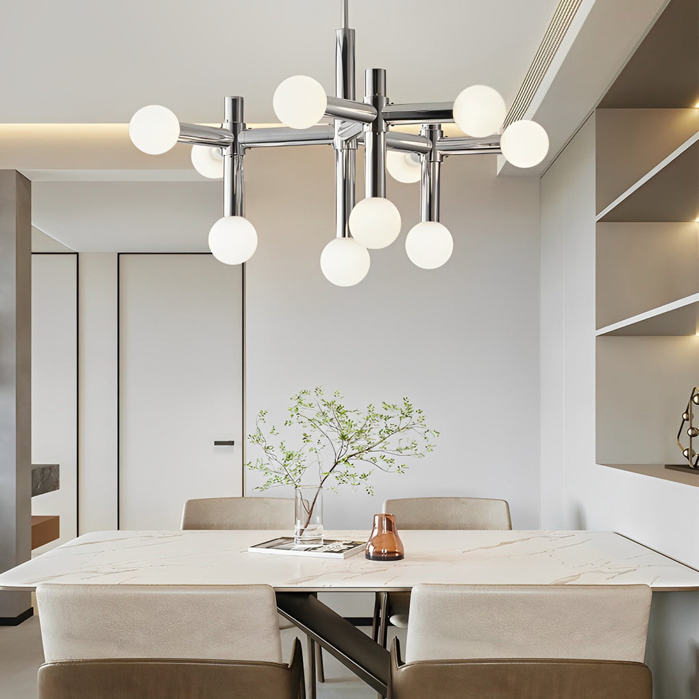 10-Light Glass Ball Sputnik Chrome Modern Chandelier