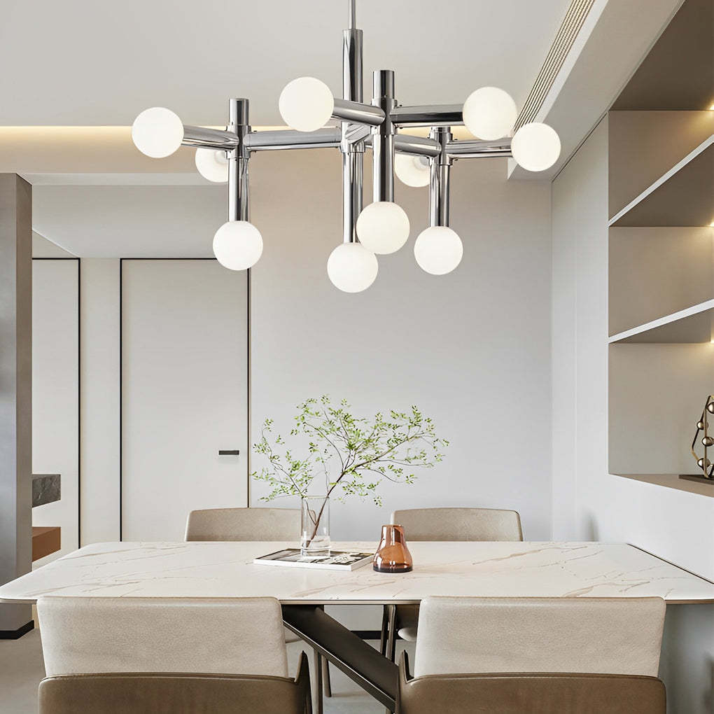 10-Light Glass Ball Sputnik Chrome Modern Chandelier