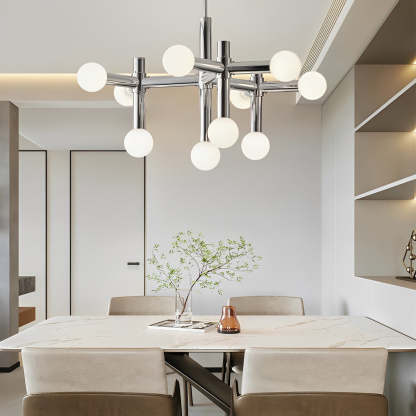 10-Light Glass Ball Sputnik Chrome Modern Chandelier
